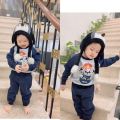 Bt763- Bộ nỉ bông Cứu hộ phối màu than bé trai