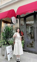 DAM136-Váy maxi dáng dài màu trắng tăng kèm đai