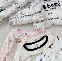 CB174-Combo 2 bộ NƠ VIỀN REN dài tay chất zip bé gái