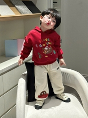 Bt702- Bộ nỉ Noel mũ bông trẻ em màu đỏ b e