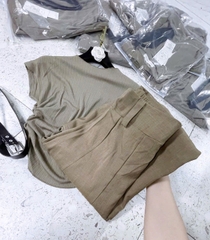 Set730- Set áo tăm nâu mix CV xoè dài tặng kèm