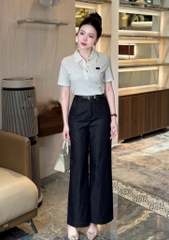 A497-Áo thun polo cộc tay 2 màu trắng và than