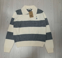 A472- Áo len kẻ ngang to phối cổ bẻ thêu tag 2 màu