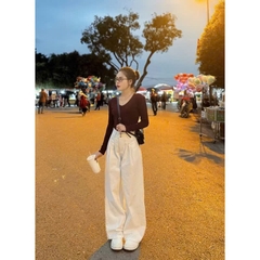 Quan035- quần Jean suông trắng 2 cúc dáng suông dài 100cm