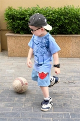 BT456- Bộ áo cotton nhện xanh nhạt mix quần nỉ mì