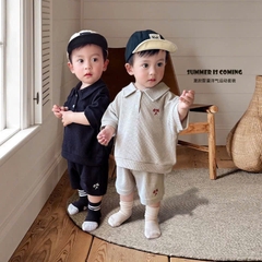 CB253-Comb 2 bộ polo tổ ong đen be thêu tag đỏ