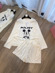 SET1019-Set áo thun dài mickey phối quần cộc be