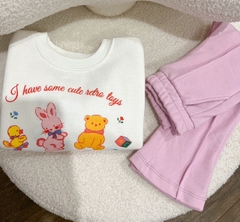 BN060-Bộ nỉ quần loe hồng SOME CUTE trẻ em VNXK