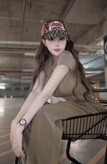 SET482-Set bộ chữ thêu BAD tăm nhung màu nâu quần bom