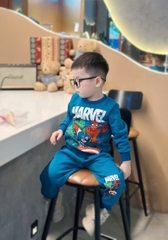 Bn171- (10-26kg)  Bộ nỉ dài tay thu đông bé trai Marvel xanh VNXK
