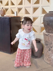 ❤️BT314-Bộ áo cotton mix quần dài kẻ bé gái 3 màu