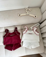 CB343- Combo 2 bộ cotton trắng đỏ bé gái thêu chữ  Thelala