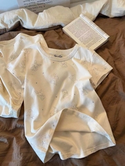 set908- bộ cotton màu be cộc in thỏ mờ QC