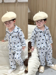 bt688- Combo 2 bộ pijama mickey xanh sọc chất đũi tằm
