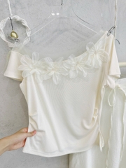 SET738- Set áo tăm đính hoa thủ công phối chân váy trắng 2 lớp