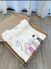 A583-Áo thun tay lỡ màu be hình mèo hàng nhà máy đủ tem