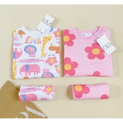 CB027- Combo 2 bộ thun zip HOA HỒNG trẻ em VNXK