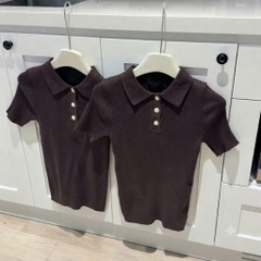 A745-Áo len cộc màu nâu cúc tròn cô đức CAMILLA