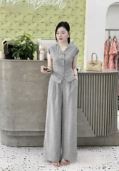 SET712- Set công sở áo gile xám phối quần suông