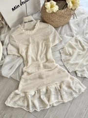 Dam165- Đầm đuôi cá màu be kèm 2 lớp  quần bảo hộ