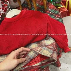 SETKID013- Set áo len đỏ trẻ em mix CV dạ kẻ có lót quần