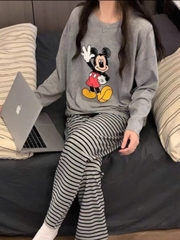 Set703-Set mặc nhà dài tay thu đông vải tăm mickey xám
