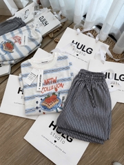 SET1063- Set áo thun giấy Colec phối quần suông kẻ