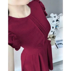 Dam179-Váy đỏ midi xếp ly dáng dài