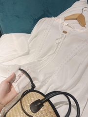 A375-Áo sơmi trắng dài tay phối ren vintage