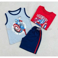 BT545- Bộ 2 áo 1 quần nhện chất cotton màu đỏ xanh