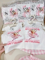 Bt587- Bộ Capu trắng quần kẻ hồng chất cotton trẻ em