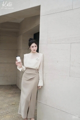 Cv014- Chân váy bút chì phối cúc bọc xẻ tà