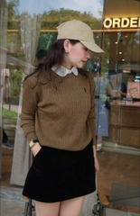 A459- Áo len cổ tròn màu nâu thêu ngựa hàng nhà may đủ tem