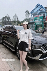 Set872-Set áo thun trắng 01 phối quần short đen