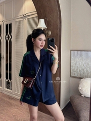 Set723- Set bộ pijama viền be- than chất mì lì hình in