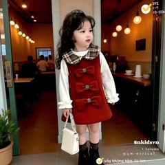 Bt773- Đầm dạ dạ đỏ 3 nơ bé gái 2 lớp chất mịn đẹp