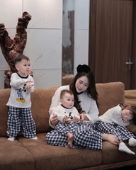 SET768- Bộ mặc nhà gia đình  áo thun quần kẻ suông dài