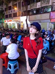 A489-Áo len cộc tay màu đỏ Hot Hit mẫu mới 2026 hàng nhà máy đủ tem