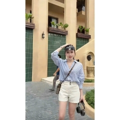 ☘️ A363- ÁO KẺ ZI Ri CỔ V VẠT BẦU dáng suông cổ đức🌷