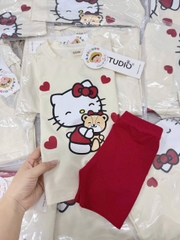 BT838-Bộ áo thun cộc kitty đỏ trắng bé gái 9-26kg