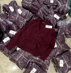 A441- Áo len đỏ cổ V trơn nhà máy full tem