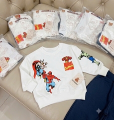 BT1066- Bộ nỉ cua  Marvel Comics trắng-than dài tay