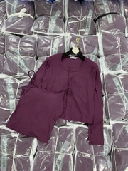 A369-Set áo thun díp 2 dây phối cadigan màu tím