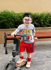 BT334-Bộ áo cotton HAPPY FUN mix quần cua đỏ bé trai