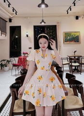 Đầm hoa cổ V xoè bèo 2 lớp
