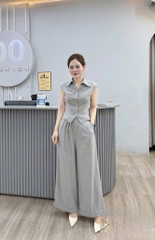 ☘️ set765- SET BỘ ÁO CỔ BẺ V MIX QUẦN LOE ỐNG RỘNG HAI LỚP 🌿