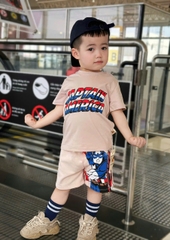 BT158-Bộ áo cotton CAPTAIN màu hồng ruốc mix quần nỉ cua