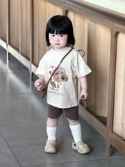 BT868-Bộ thun nâu cộc tay phối quần legging cộc cho bé gái 9-24kg