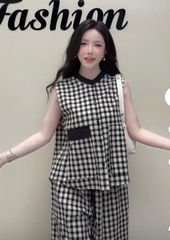 SET1005- Set áo kẻ caro phối quần bo ống
