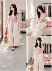 SET1018-Set thun cộc áo hồng kèm quần suông
